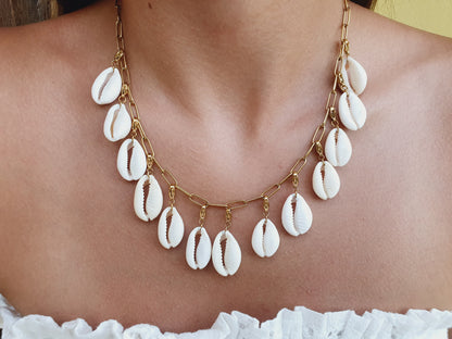 Collier multi-charms coquillages cauris naturels - Coloris au choix