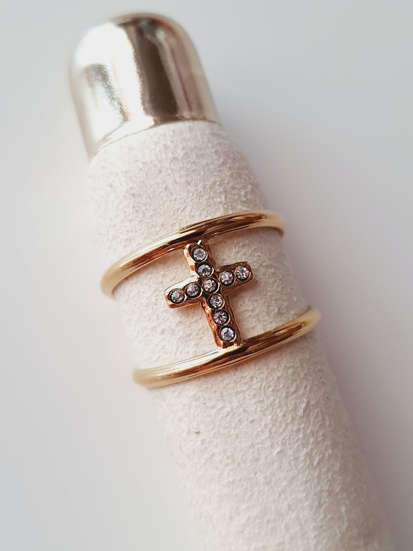 Bague croix strass - doré | Blanc