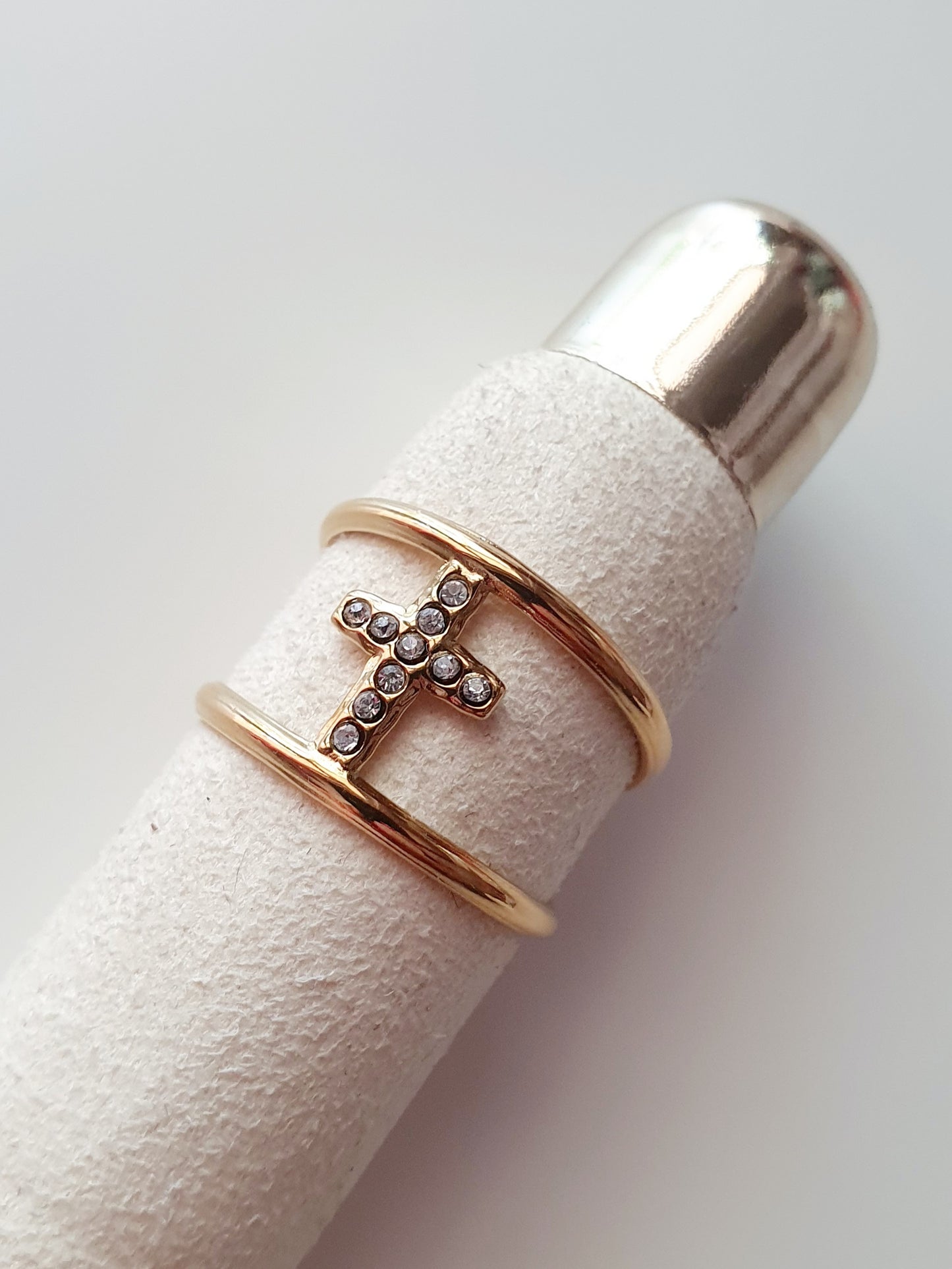 Bague croix strass - doré | Blanc