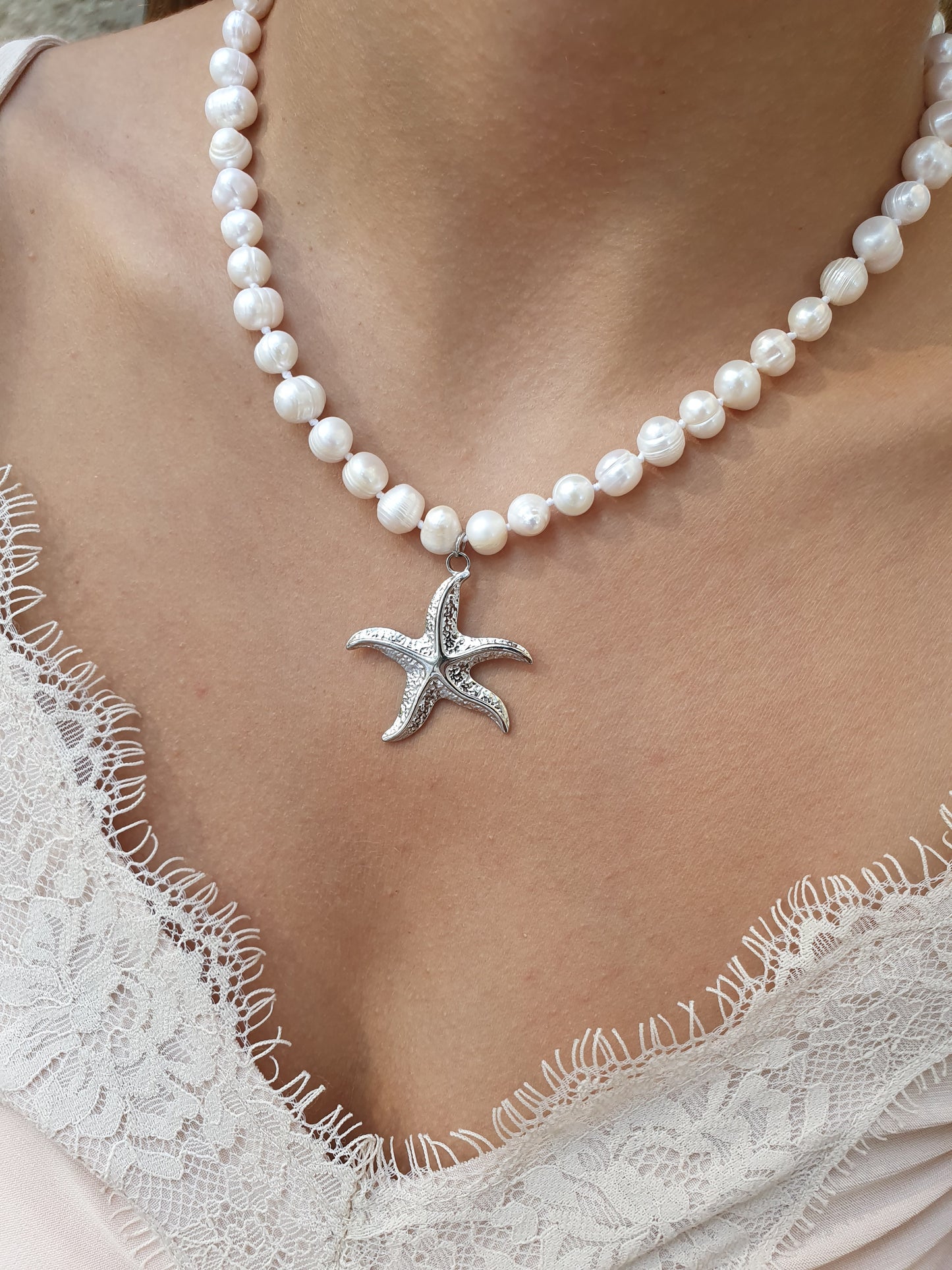 Collier perles d'eau douce & étoile de mer ARIELLA - argenté