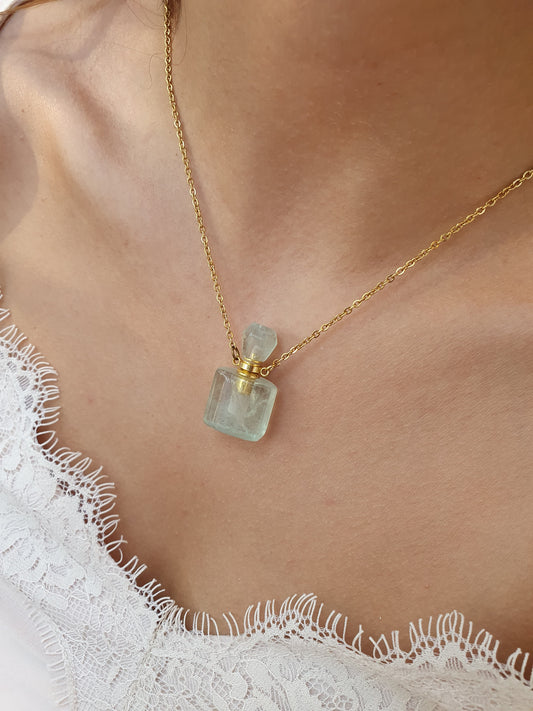 Collier fiole en pierre naturelle Aventurine - doré