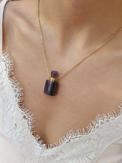 Collier fiole en pierre naturelle Améthyste - doré