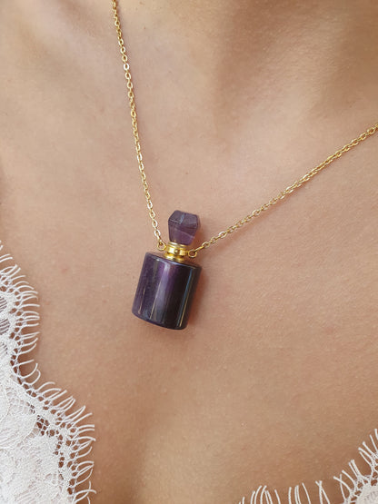 Collier fiole en pierre naturelle Améthyste - doré