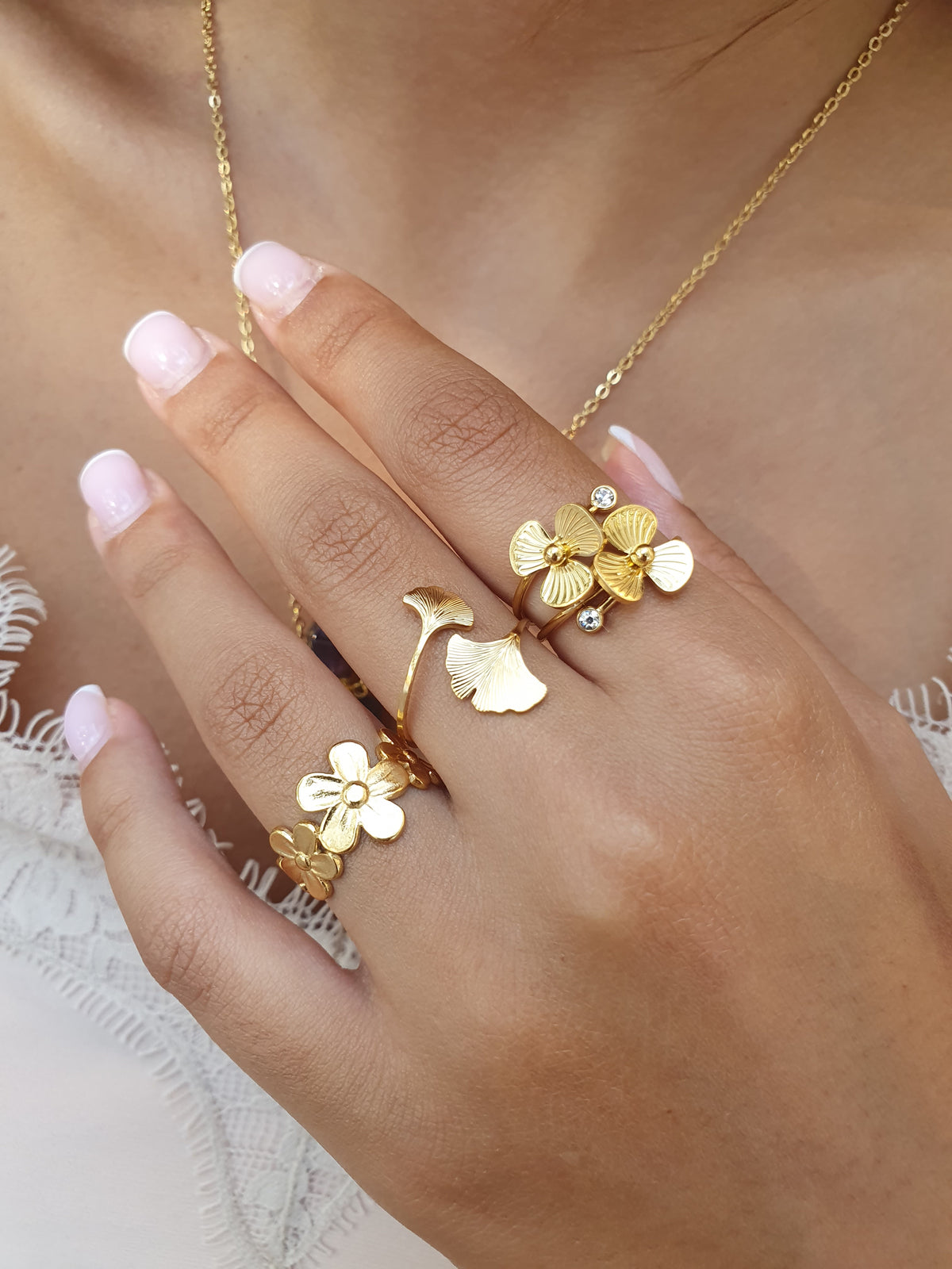 Bague fleurs - doré
