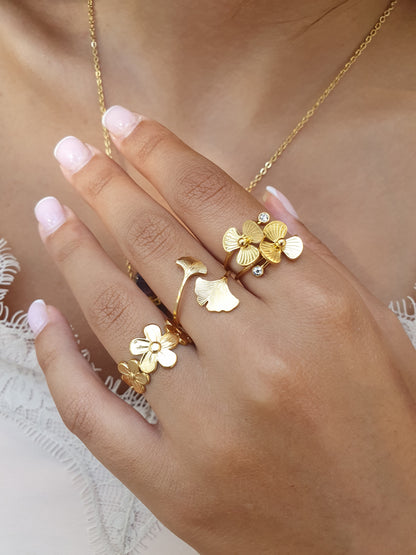 Bague fleurs - doré