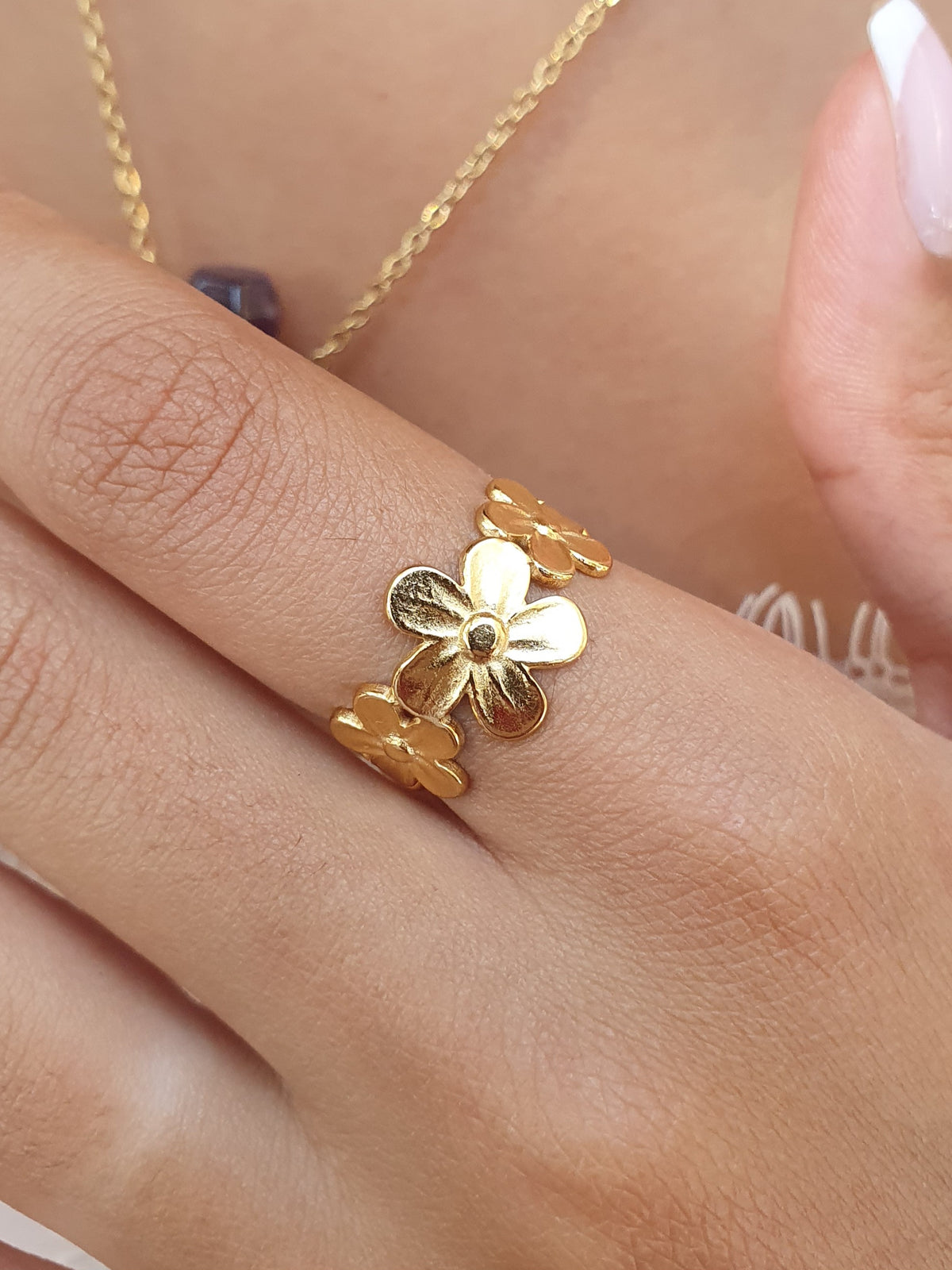 Bague fleurs - doré