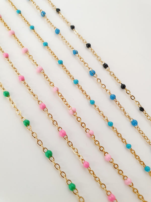 Chaîne de cheville petites perles colorées - doré | Coloris au choix