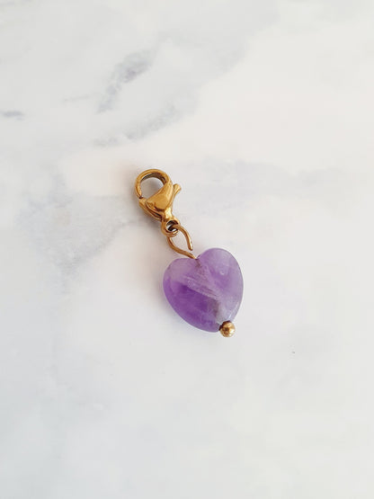 Charm coeur en pierre naturelle Améthyste