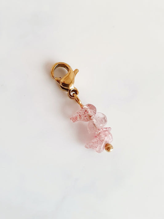 Charm grappe en pierre naturelle Quartz rose - doré