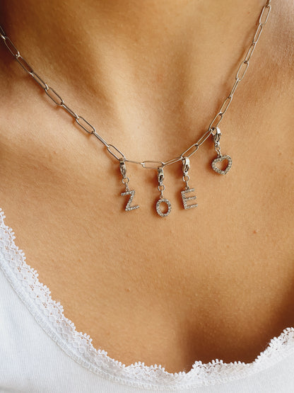 Collier prénom charms lettres strass - argenté