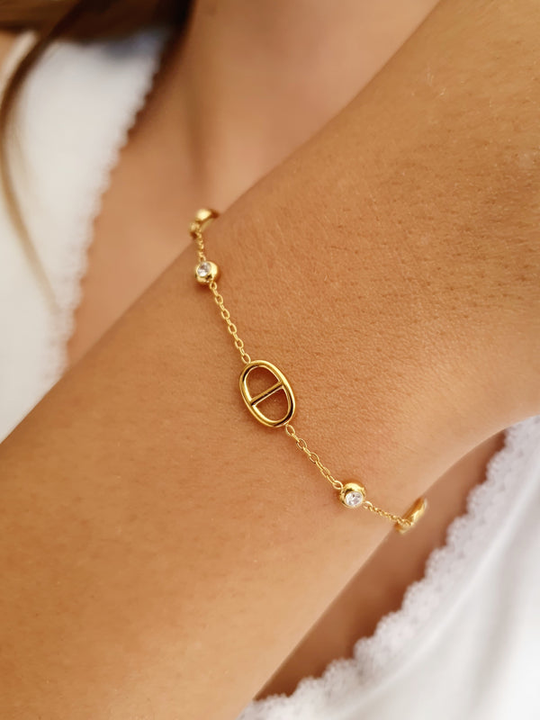 Bracelet Agata & strass - doré
