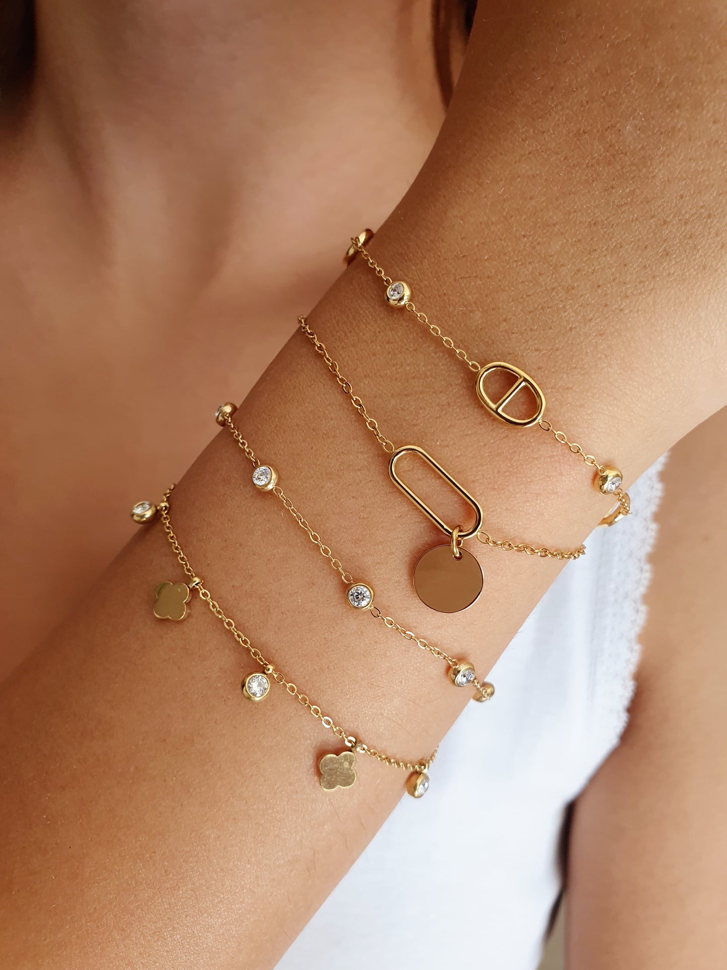 Bracelet Agata & strass - doré