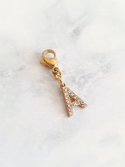 Charms lettres initiales strass - zircons/doré