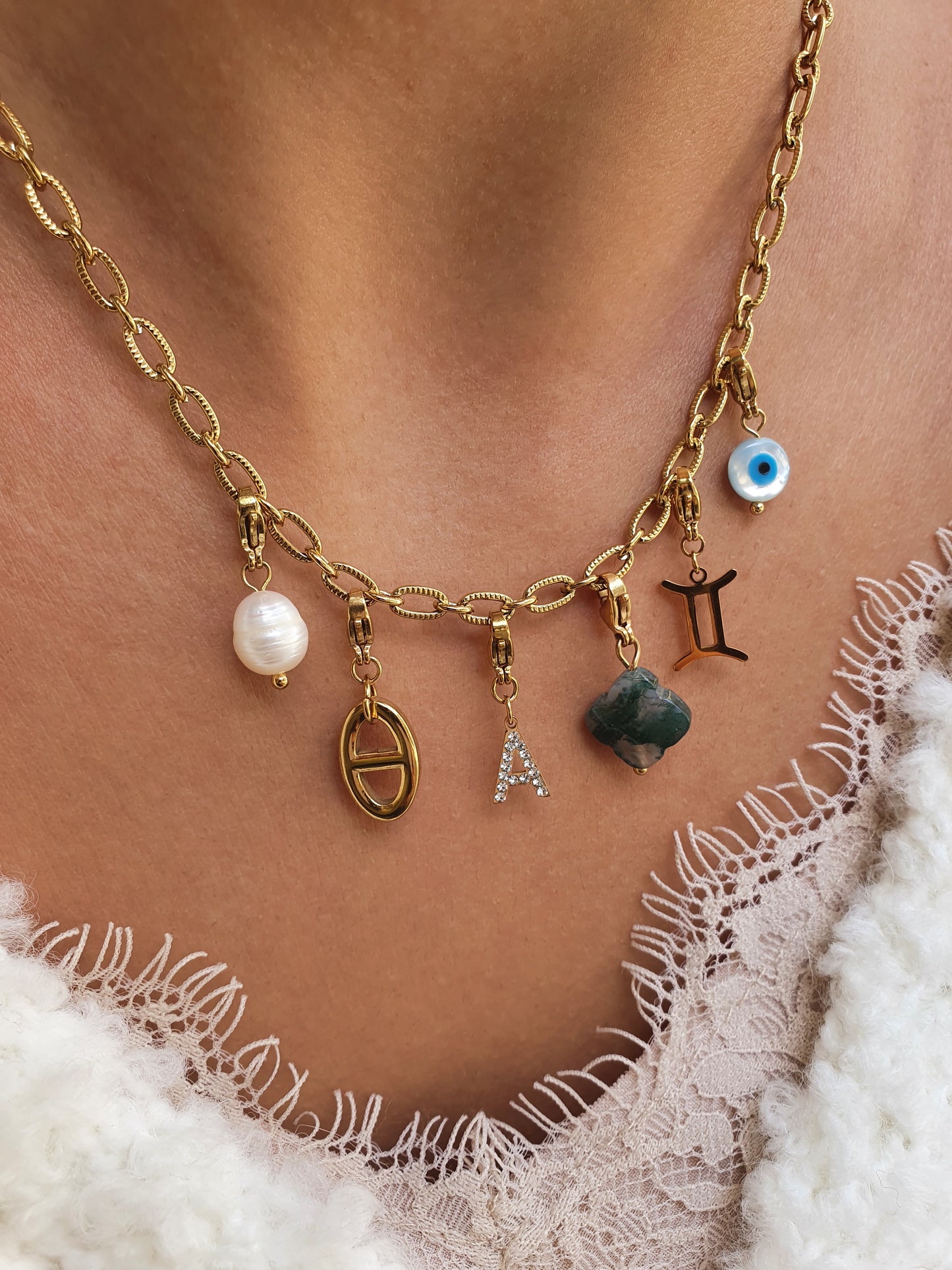 Chaîne petits maillons striés (à personnaliser) - doré