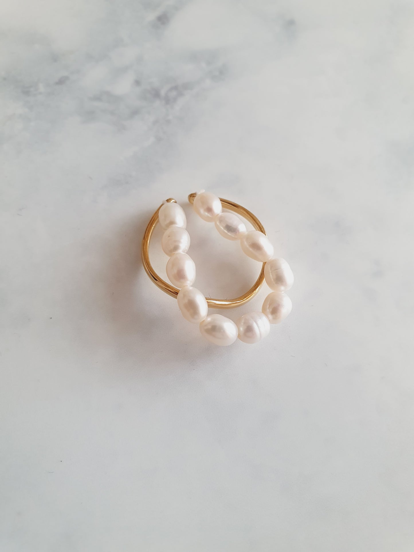 Double bague perles d'eau douce - doré
