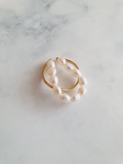 Double bague perles d'eau douce - doré
