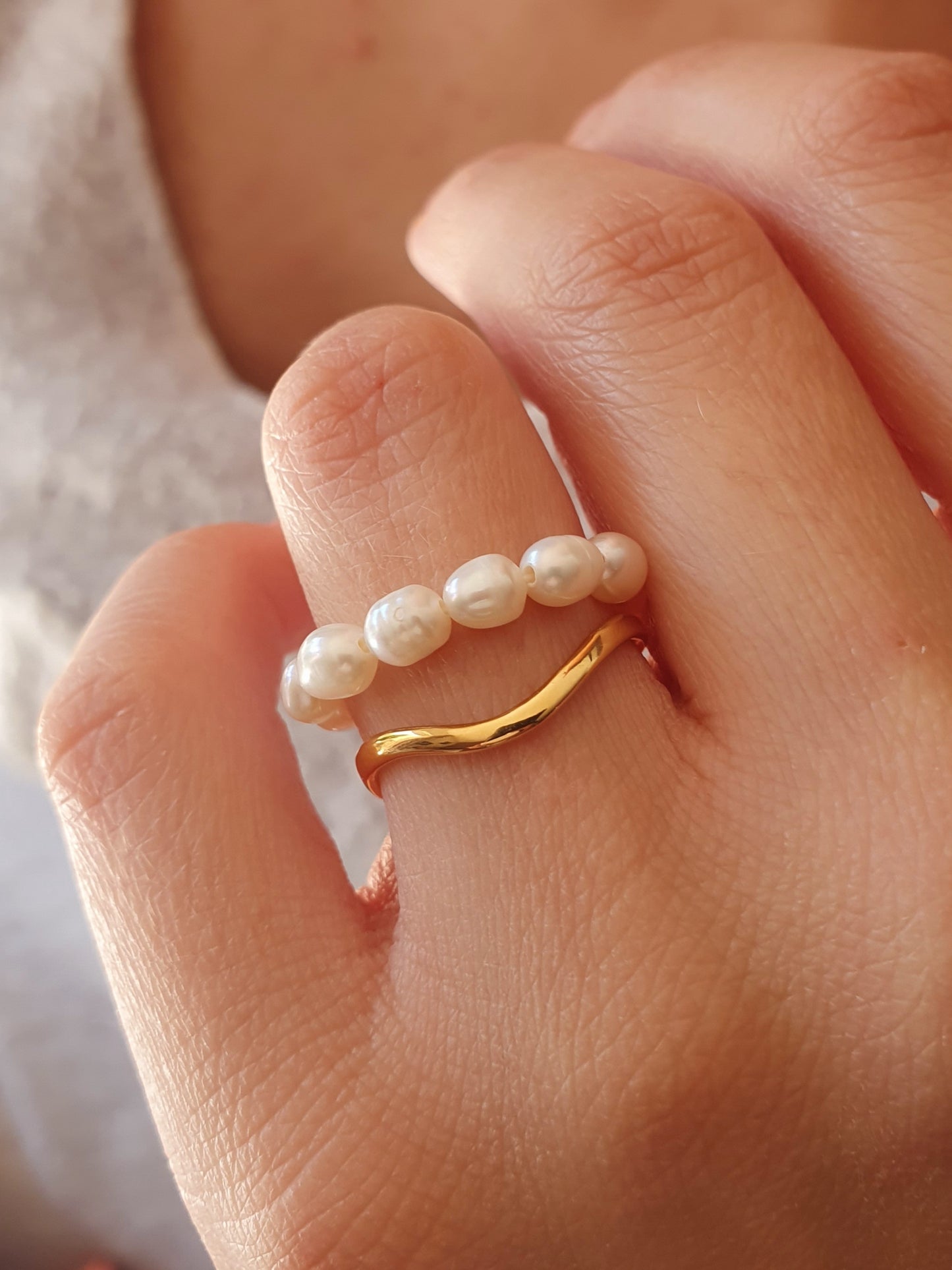 Double bague perles d'eau douce - doré