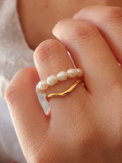 Double bague perles d'eau douce - doré
