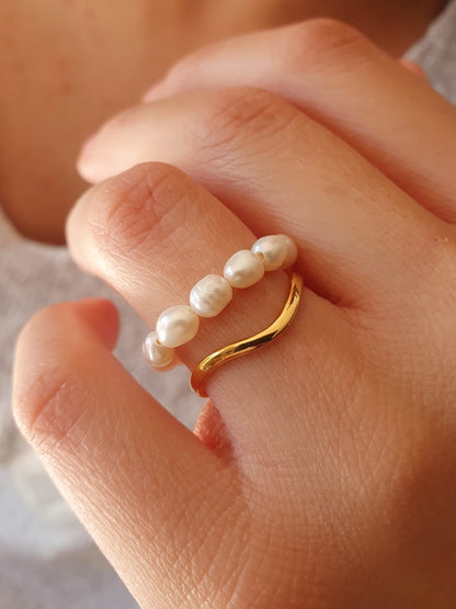 Double bague perles d'eau douce - doré
