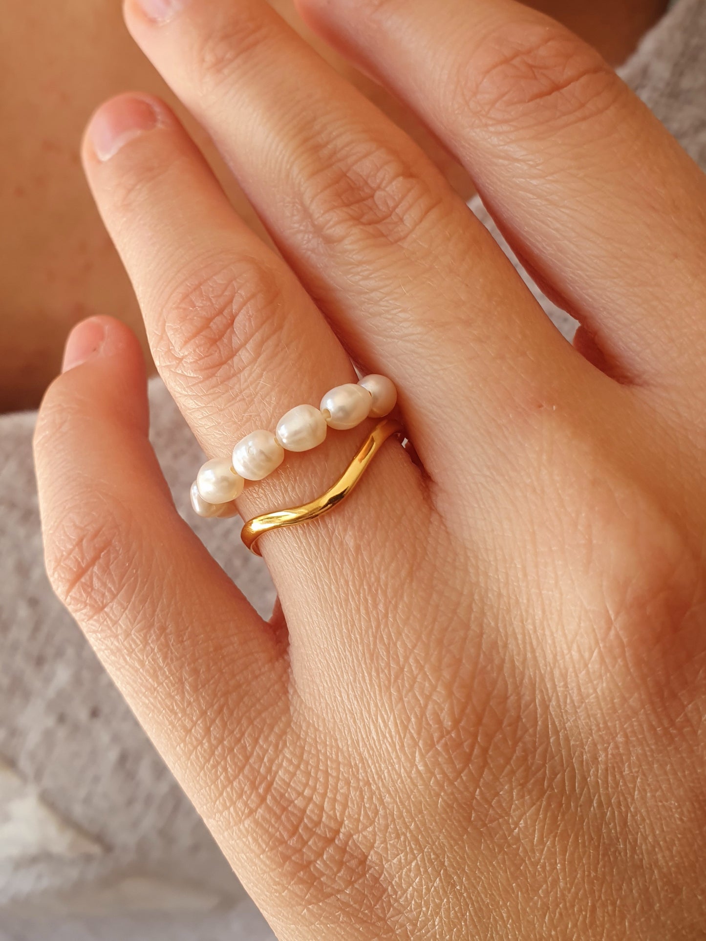 Double bague perles d'eau douce - doré