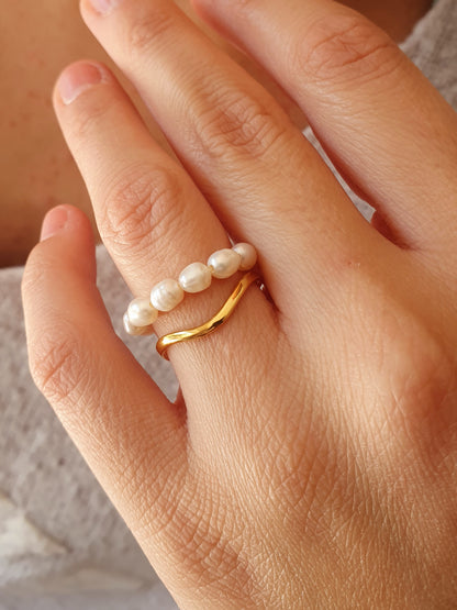 Double bague perles d'eau douce - doré