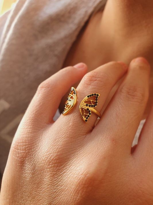 Bague BUTTERFLY strass noirs - doré