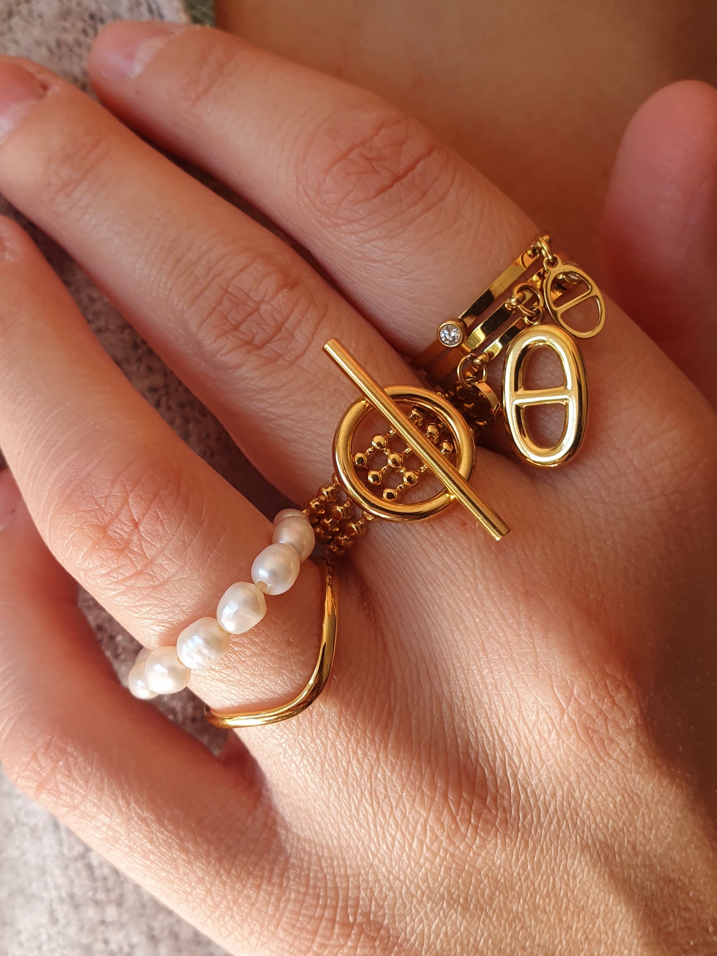 Double bague perles d'eau douce - doré