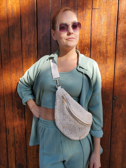 Sac banane bandoulière beige & doré