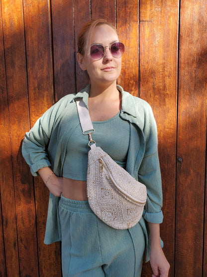 Sac banane bandoulière beige & doré