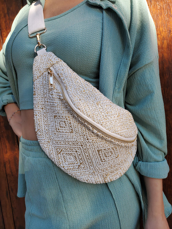 Sac banane bandoulière beige & doré