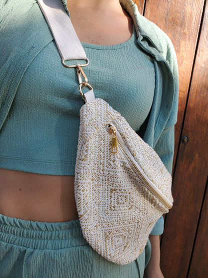Sac banane bandoulière beige & doré