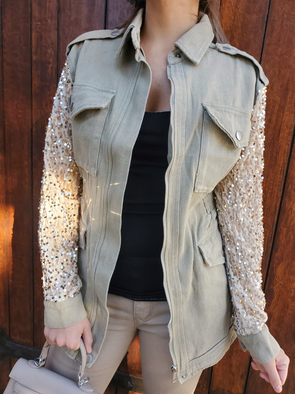 Saharienne manches sequins champagne