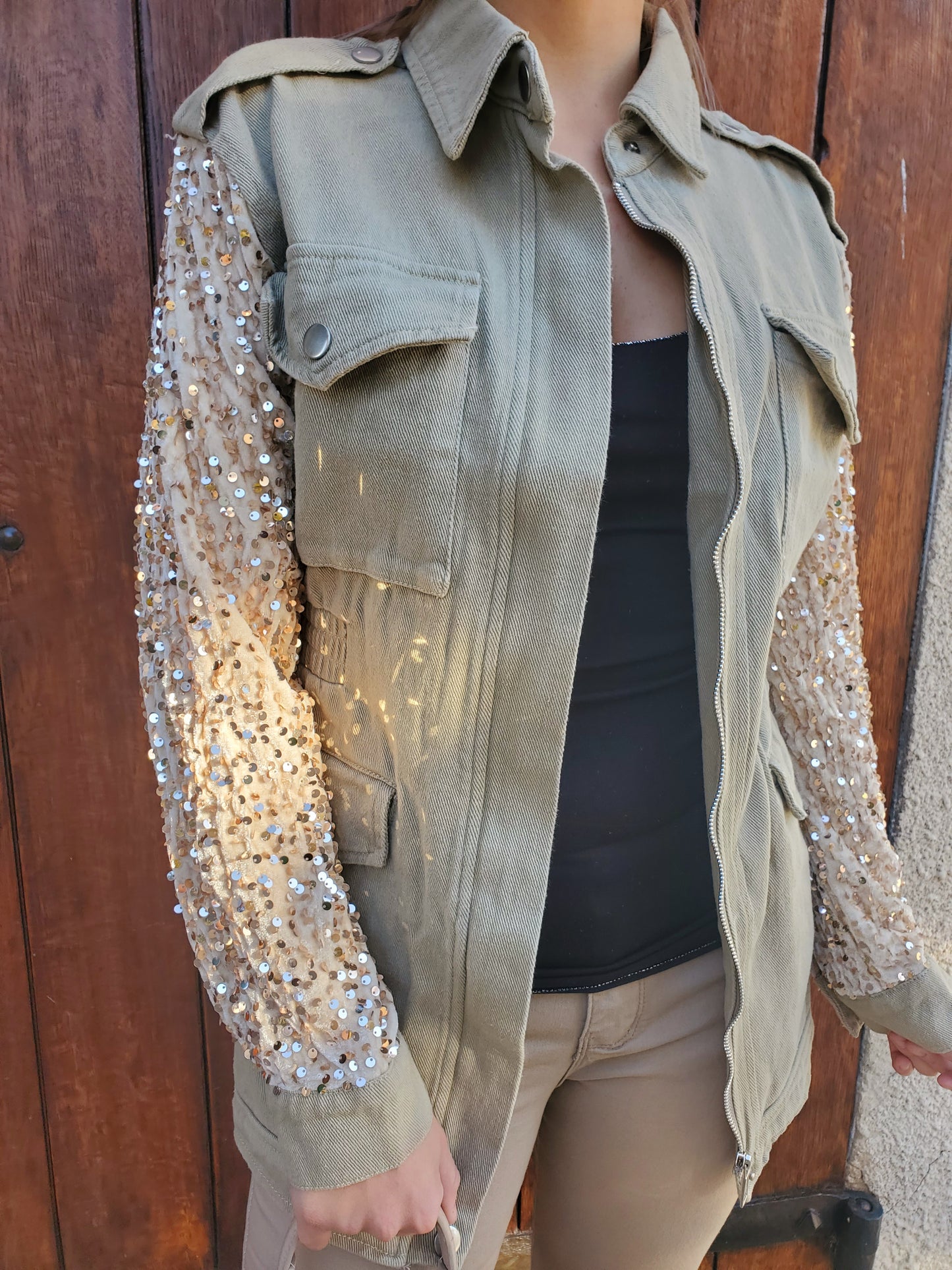 Saharienne manches sequins champagne