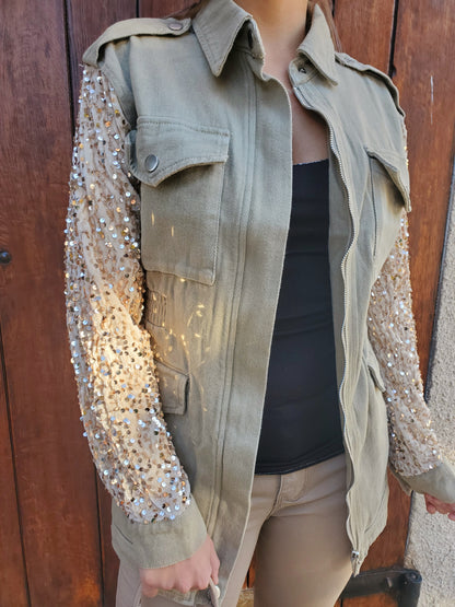 Saharienne manches sequins champagne