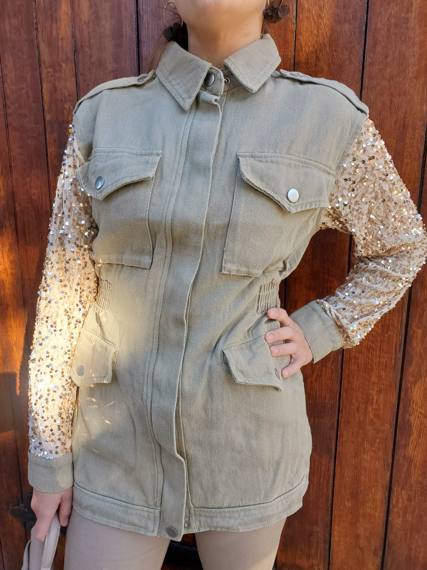 Saharienne manches sequins champagne