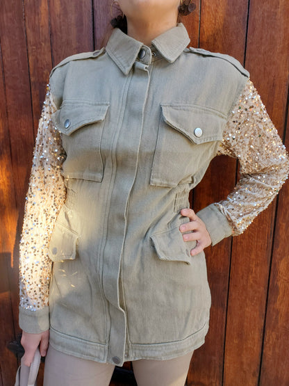 Saharienne manches sequins champagne