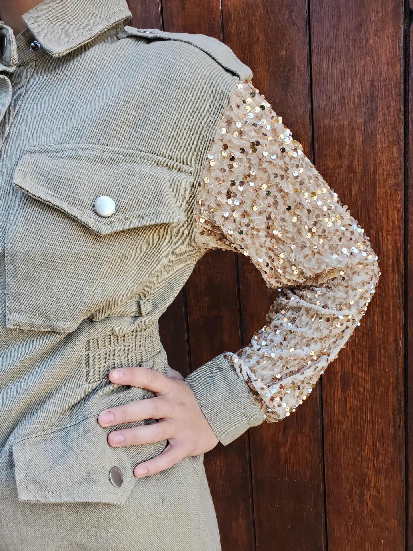 Saharienne manches sequins champagne