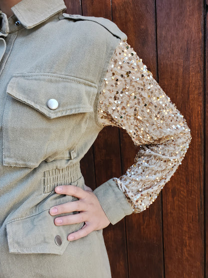 Saharienne manches sequins champagne