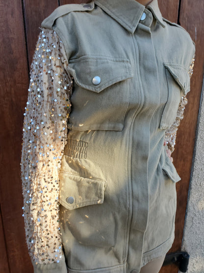 Saharienne manches sequins champagne