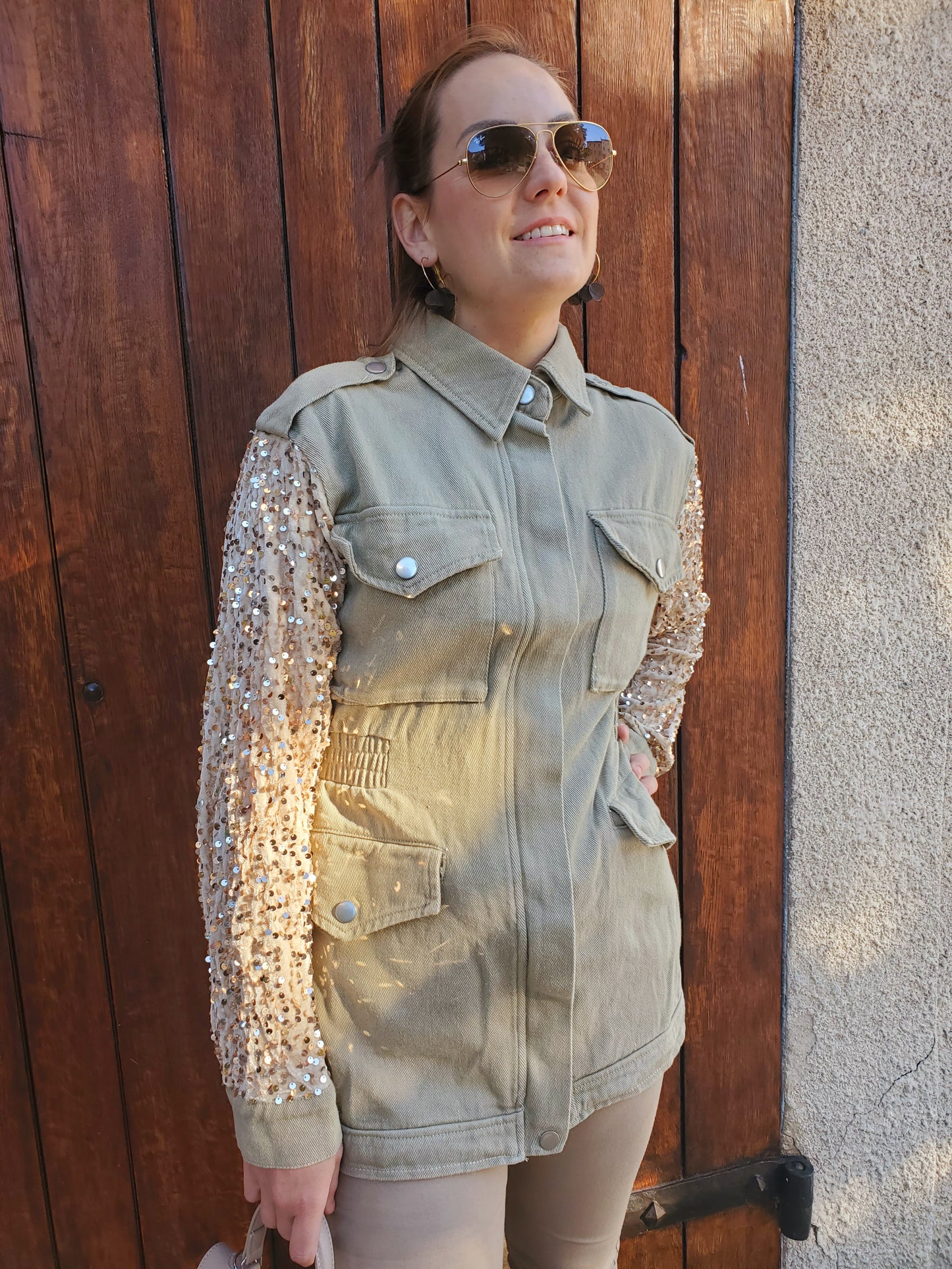 Saharienne manches sequins champagne