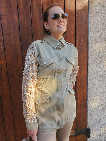 Saharienne manches sequins champagne