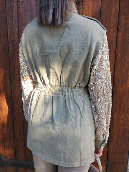 Saharienne manches sequins champagne