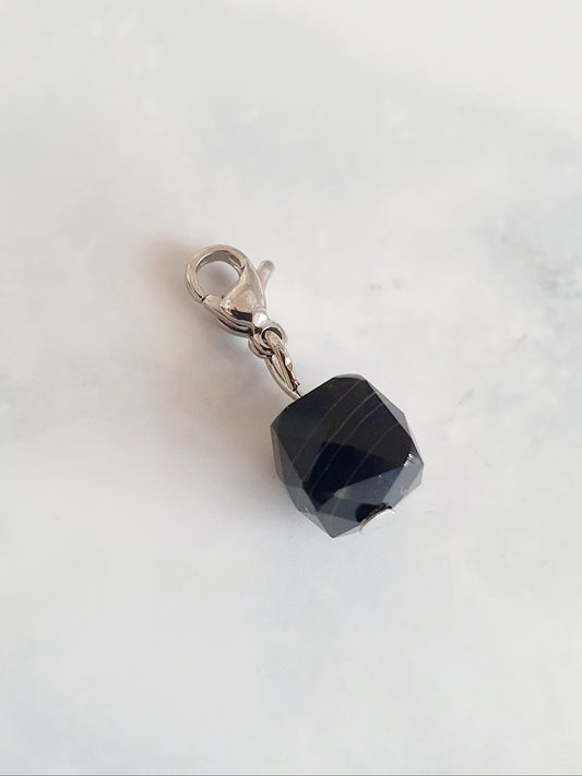 Charm perle à facettes - argenté | Obsidienne noire