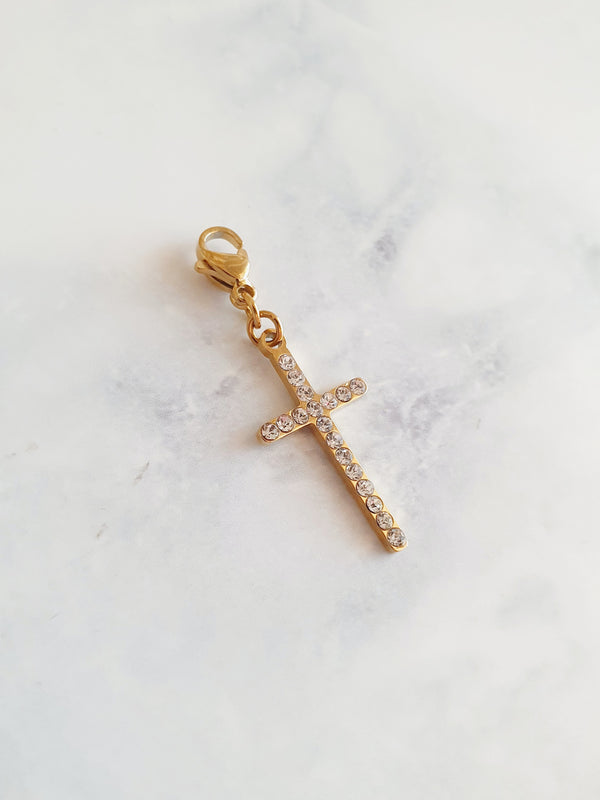 Charm grande croix luxe strass - doré