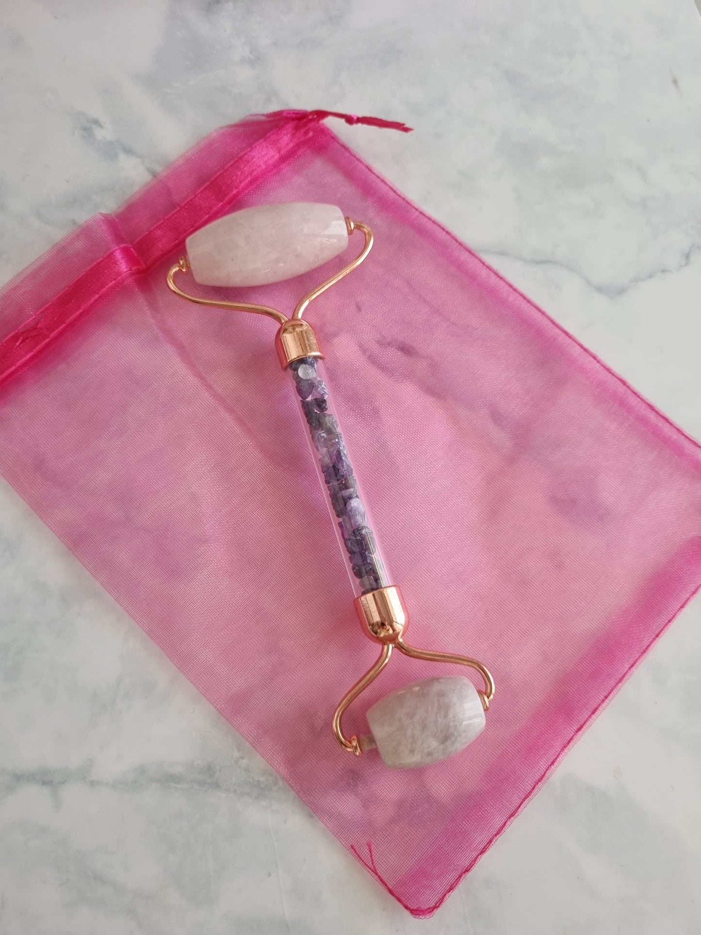 Roller masseur facial - Quartz rose & Améthyste