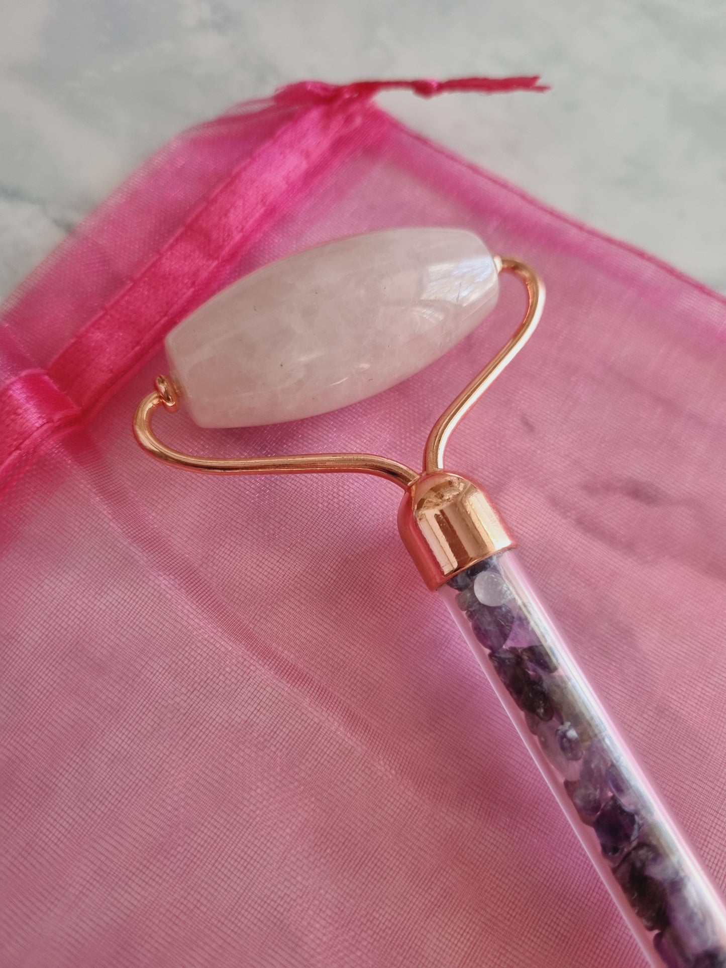 Roller masseur facial - Quartz rose & Améthyste