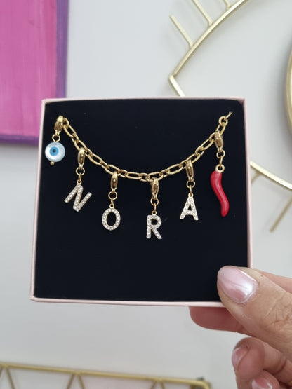 Charms lettres initiales strass - zircons/doré