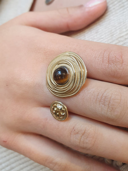 Bague ILIANA - doré/œil de tigre