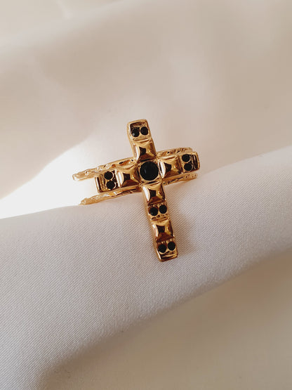 Bague Croix - doré/noir