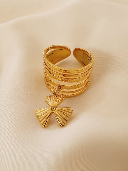 Bague multi-rangs breloque fleur - doré
